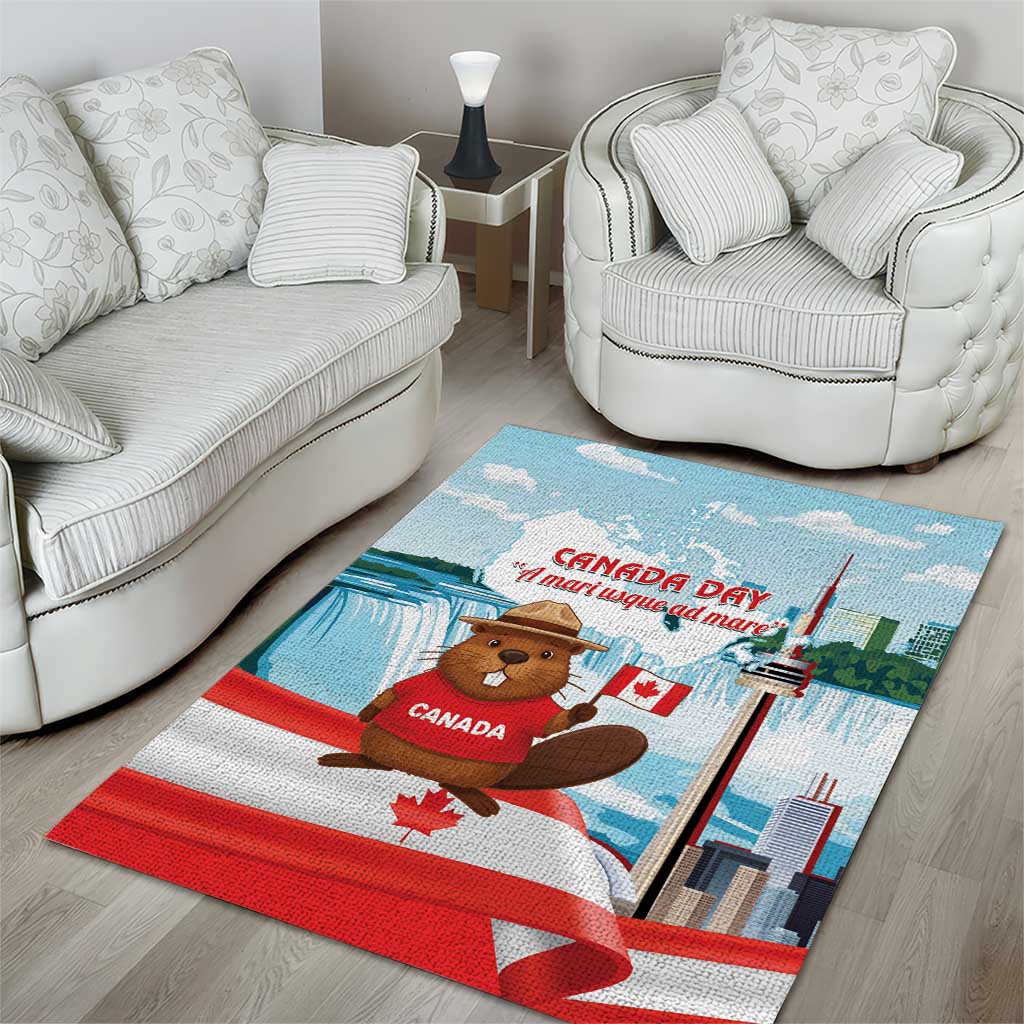 Canada Day Area Rug Cute Beaver With Flag