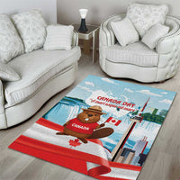 Canada Day Area Rug Cute Beaver With Flag