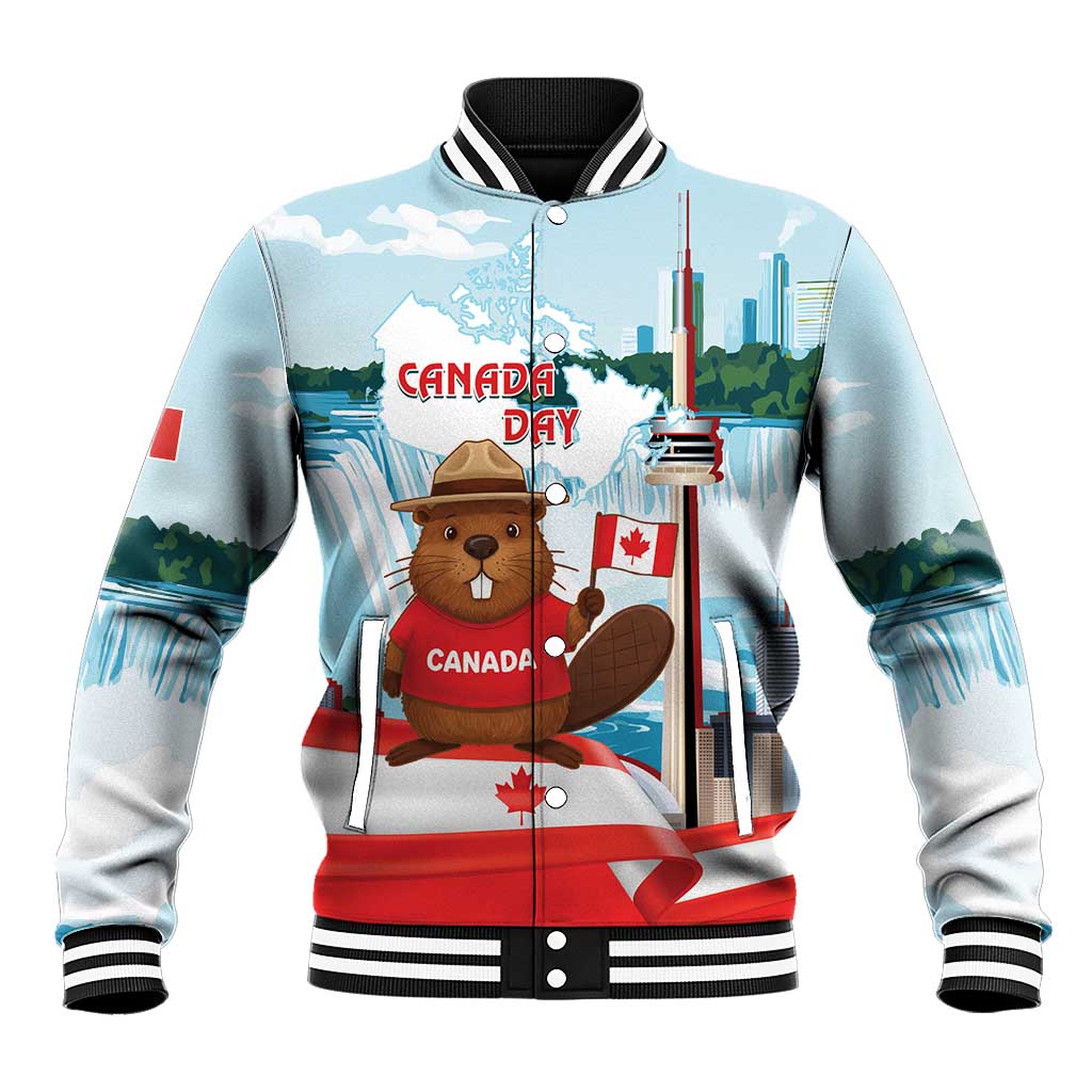Canada Day Baseball Jacket Cute Beaver With Flag