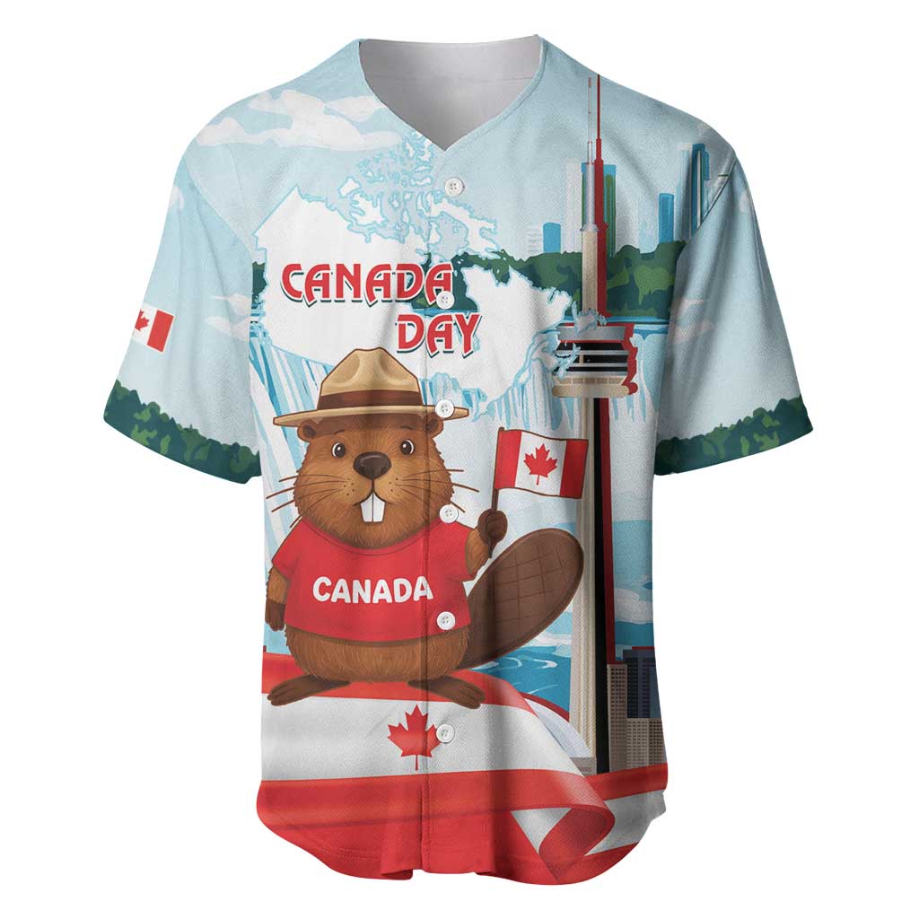Canada Day Baseball Jersey Cute Beaver With Flag