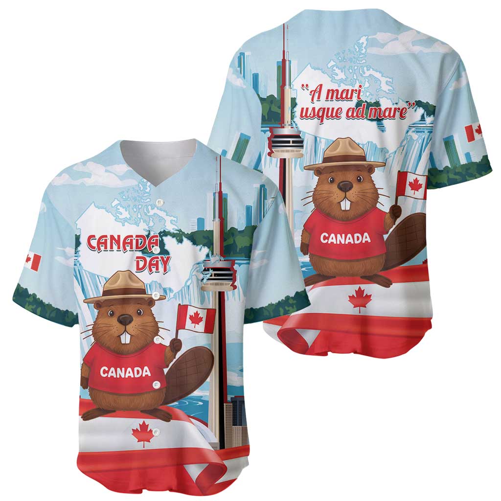 Canada Day Baseball Jersey Cute Beaver With Flag
