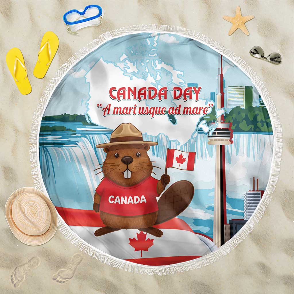 Canada Day Beach Blanket Cute Beaver With Flag