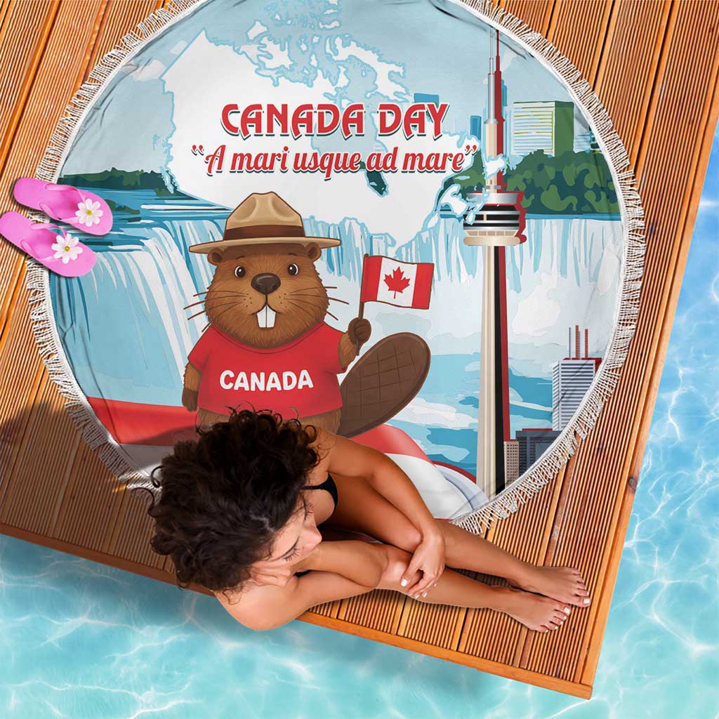 Canada Day Beach Blanket Cute Beaver With Flag