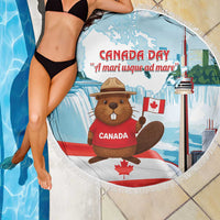 Canada Day Beach Blanket Cute Beaver With Flag