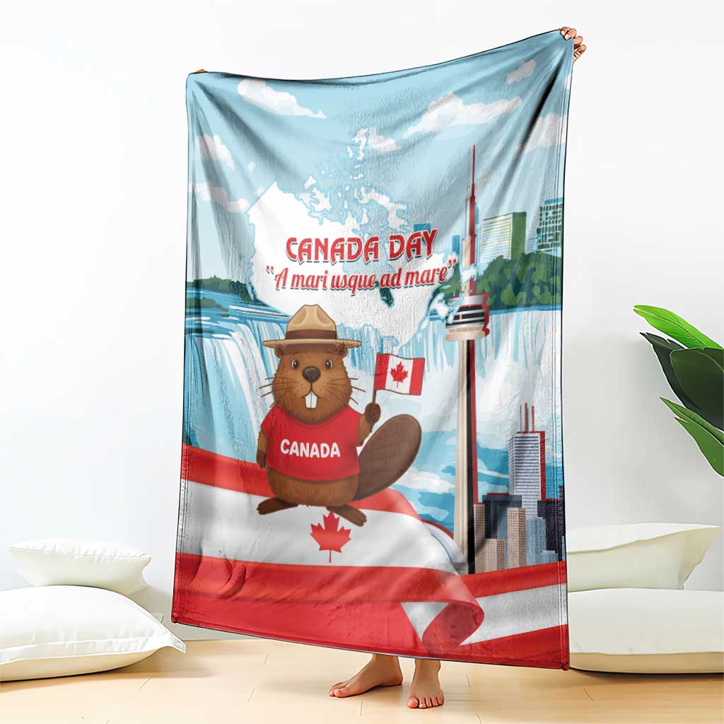Canada Day Blanket Cute Beaver With Flag
