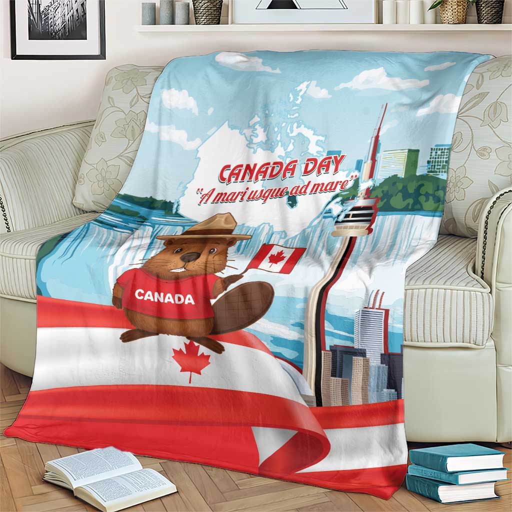 Canada Day Blanket Cute Beaver With Flag