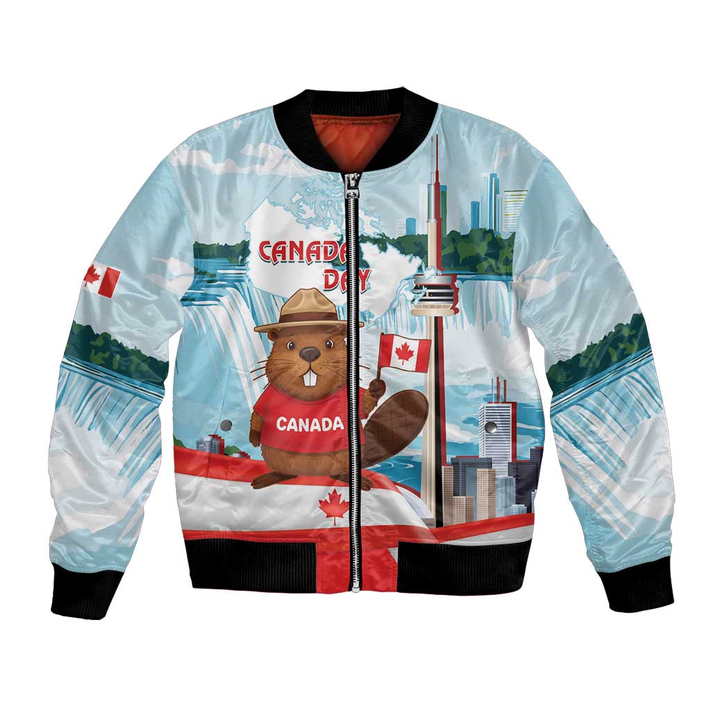 Canada Day Bomber Jacket Cute Beaver With Flag