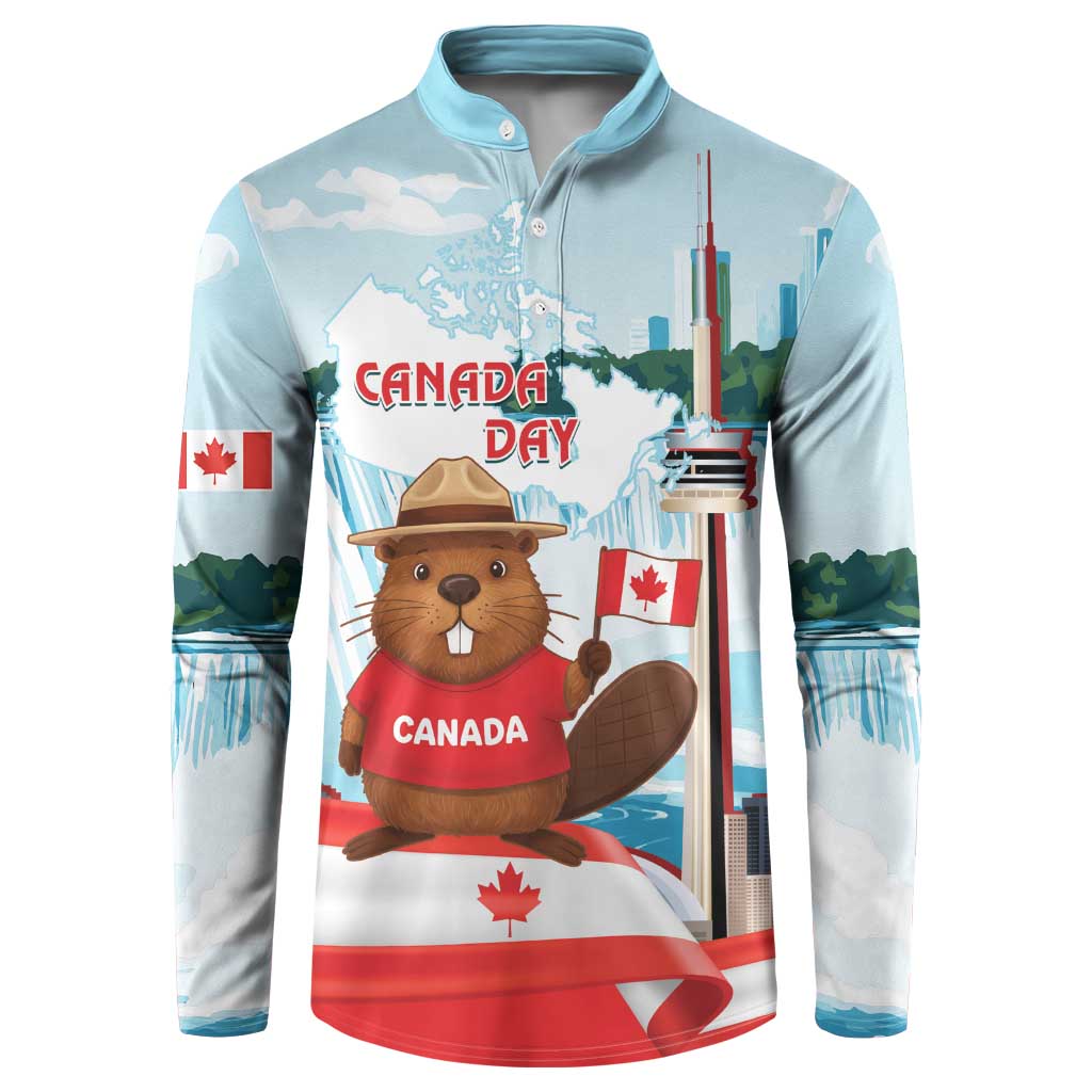 Canada Day Button Sweatshirt Cute Beaver With Flag