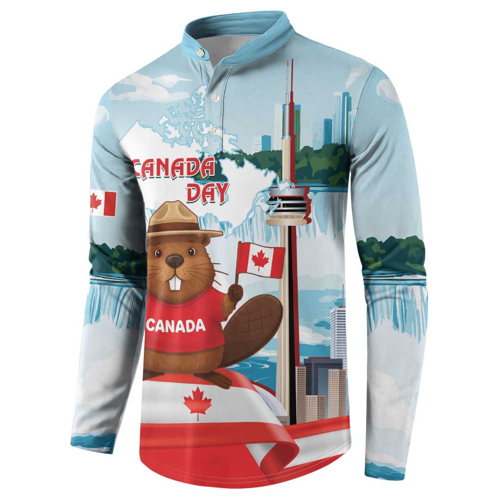 Canada Day Button Sweatshirt Cute Beaver With Flag