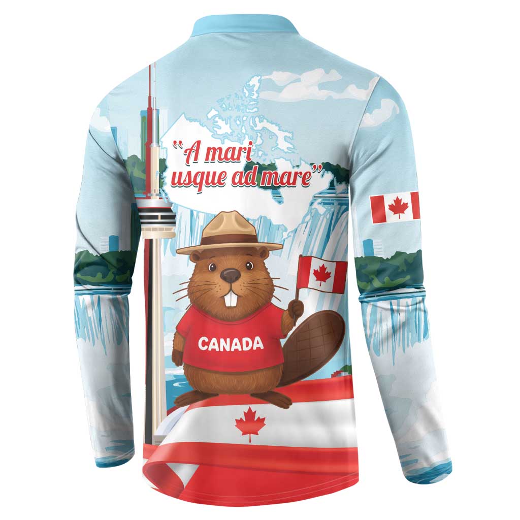 Canada Day Button Sweatshirt Cute Beaver With Flag