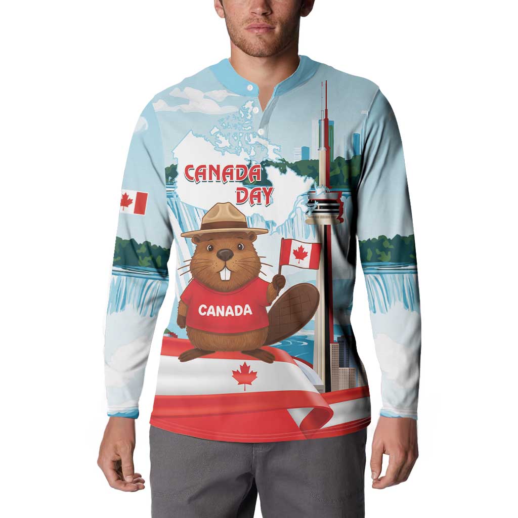 Canada Day Button Sweatshirt Cute Beaver With Flag