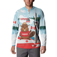 Canada Day Button Sweatshirt Cute Beaver With Flag