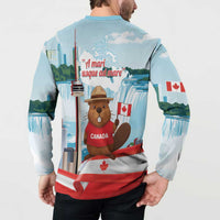 Canada Day Button Sweatshirt Cute Beaver With Flag
