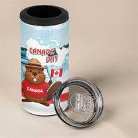 Canada Day 4 in 1 Can Cooler Tumbler Cute Beaver With Flag