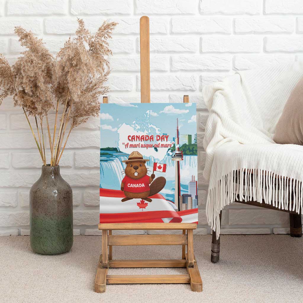 Canada Day Canvas Wall Art Cute Beaver With Flag