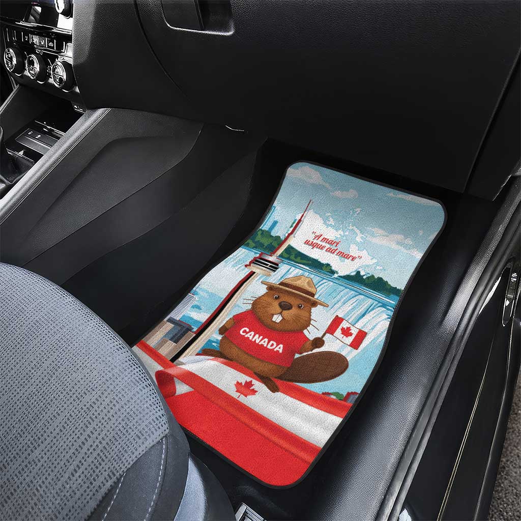 Canada Day Car Mats Cute Beaver With Flag