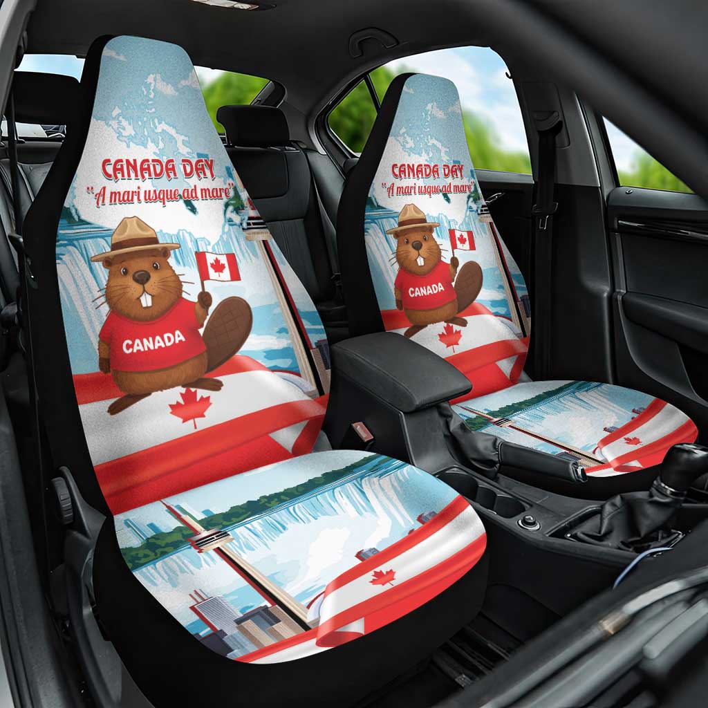 Canada Day Car Seat Cover Cute Beaver With Flag