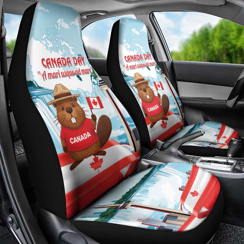 Canada Day Car Seat Cover Cute Beaver With Flag
