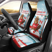 Canada Day Car Seat Cover Cute Beaver With Flag
