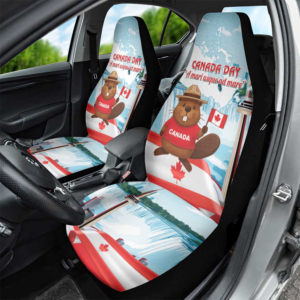 Canada Day Car Seat Cover Cute Beaver With Flag