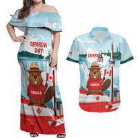Canada Day Couples Matching Off Shoulder Maxi Dress and Hawaiian Shirt Cute Beaver With Flag