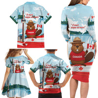 Canada Day Family Matching Long Sleeve Bodycon Dress and Hawaiian Shirt Cute Beaver With Flag