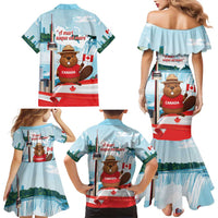 Canada Day Family Matching Mermaid Dress and Hawaiian Shirt Cute Beaver With Flag