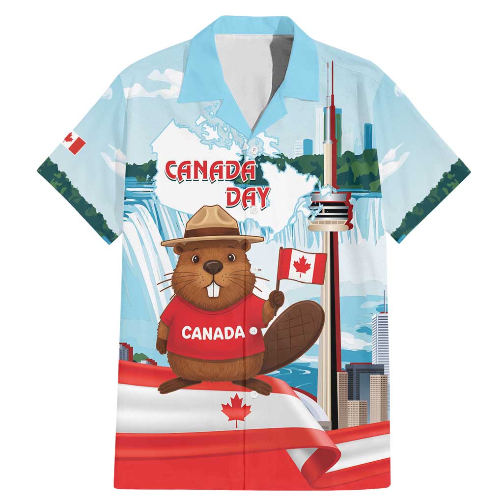 Canada Day Family Matching Mermaid Dress and Hawaiian Shirt Cute Beaver With Flag