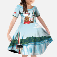 Canada Day Family Matching Off The Shoulder Long Sleeve Dress and Hawaiian Shirt Cute Beaver With Flag