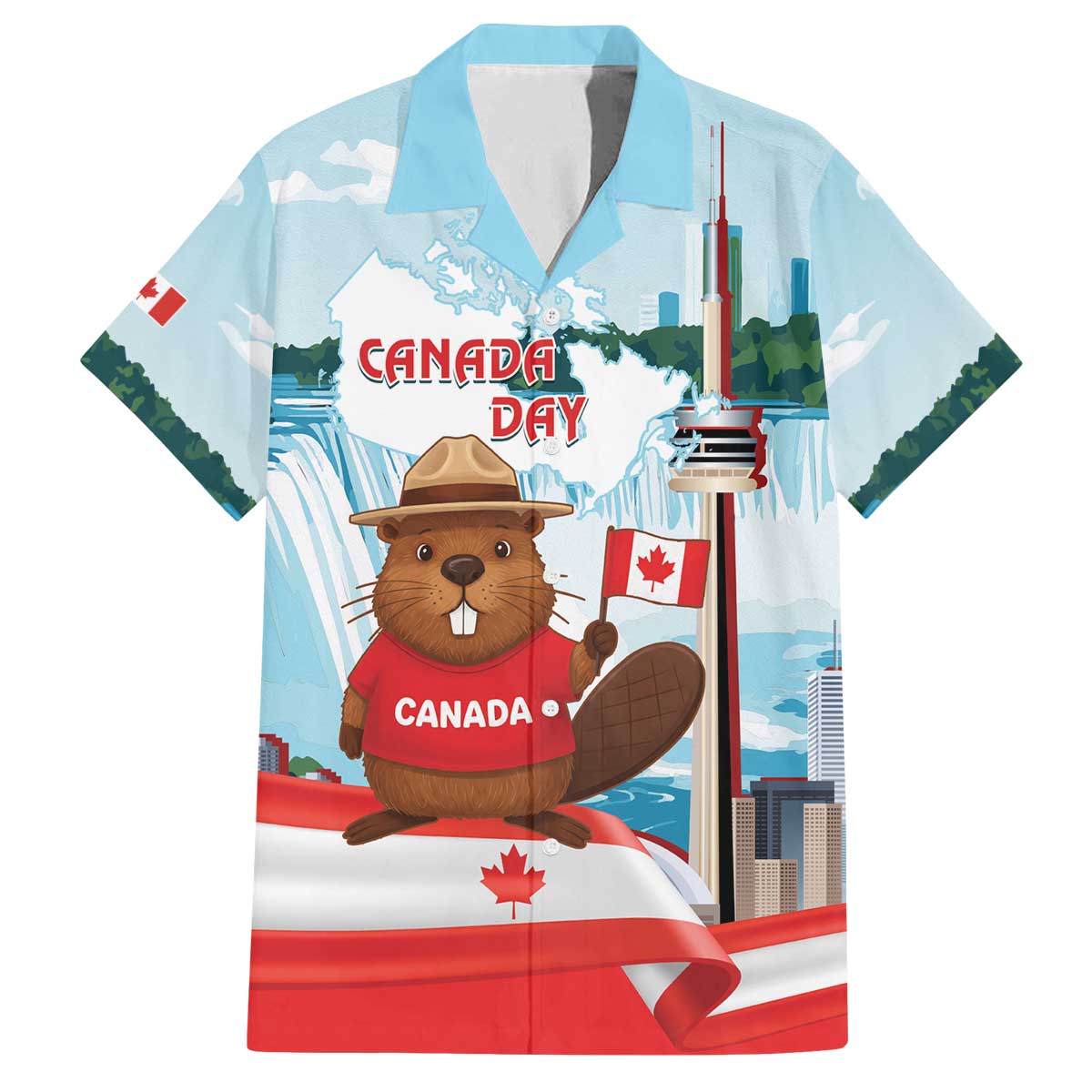 Canada Day Family Matching Off The Shoulder Long Sleeve Dress and Hawaiian Shirt Cute Beaver With Flag