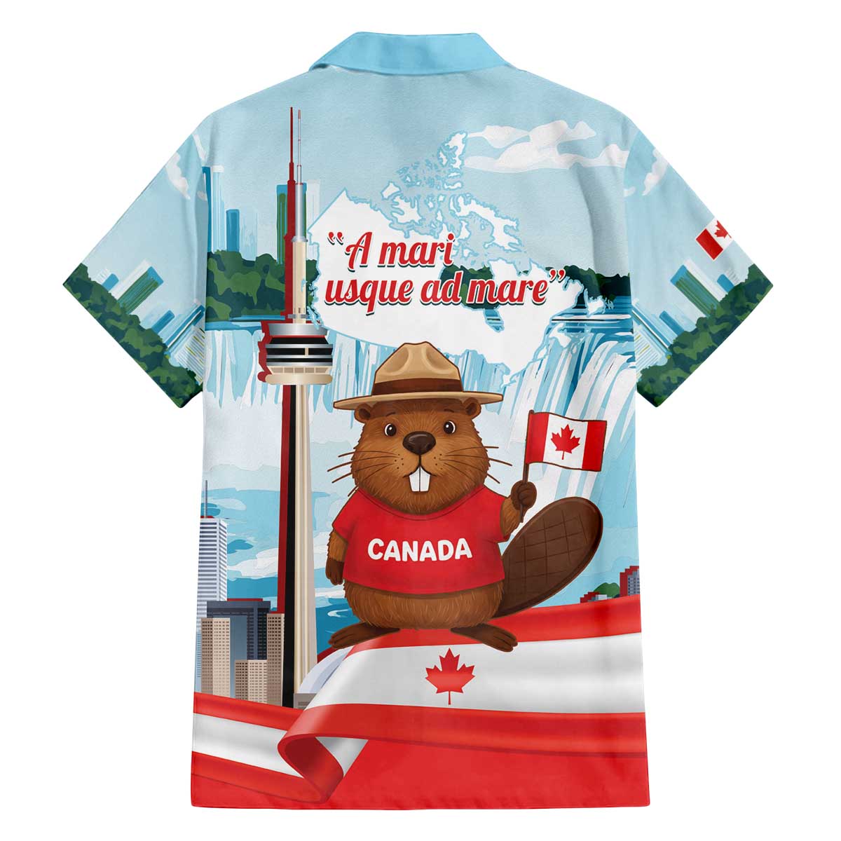 Canada Day Family Matching Off The Shoulder Long Sleeve Dress and Hawaiian Shirt Cute Beaver With Flag