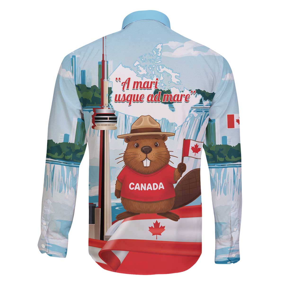 Canada Day Family Matching Off The Shoulder Long Sleeve Dress and Hawaiian Shirt Cute Beaver With Flag