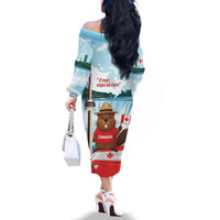 Canada Day Family Matching Off The Shoulder Long Sleeve Dress and Hawaiian Shirt Cute Beaver With Flag