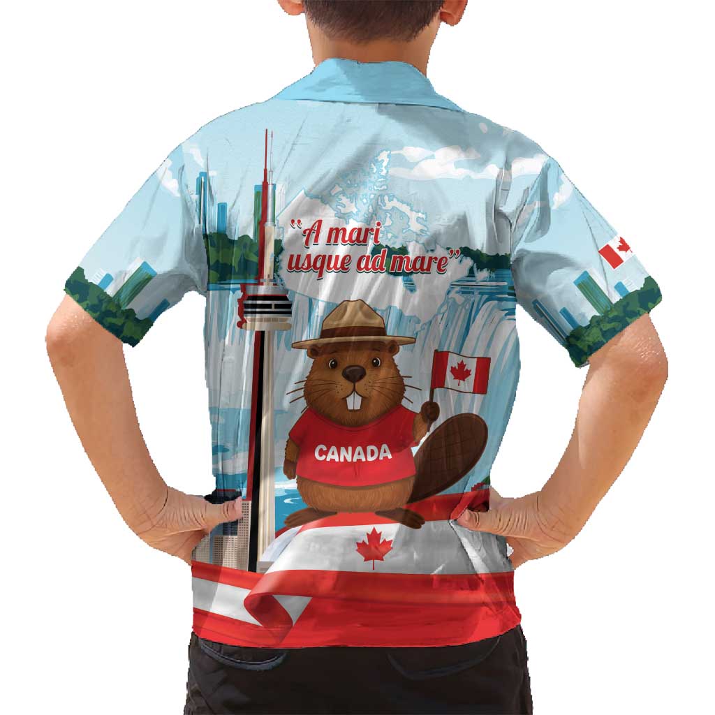 Canada Day Family Matching Off Shoulder Maxi Dress and Hawaiian Shirt Cute Beaver With Flag