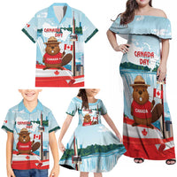 Canada Day Family Matching Off Shoulder Maxi Dress and Hawaiian Shirt Cute Beaver With Flag