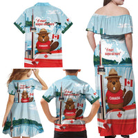 Canada Day Family Matching Off Shoulder Maxi Dress and Hawaiian Shirt Cute Beaver With Flag