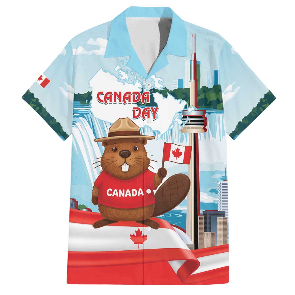 Canada Day Family Matching Off Shoulder Short Dress and Hawaiian Shirt Cute Beaver With Flag