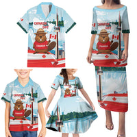 Canada Day Family Matching Puletasi and Hawaiian Shirt Cute Beaver With Flag