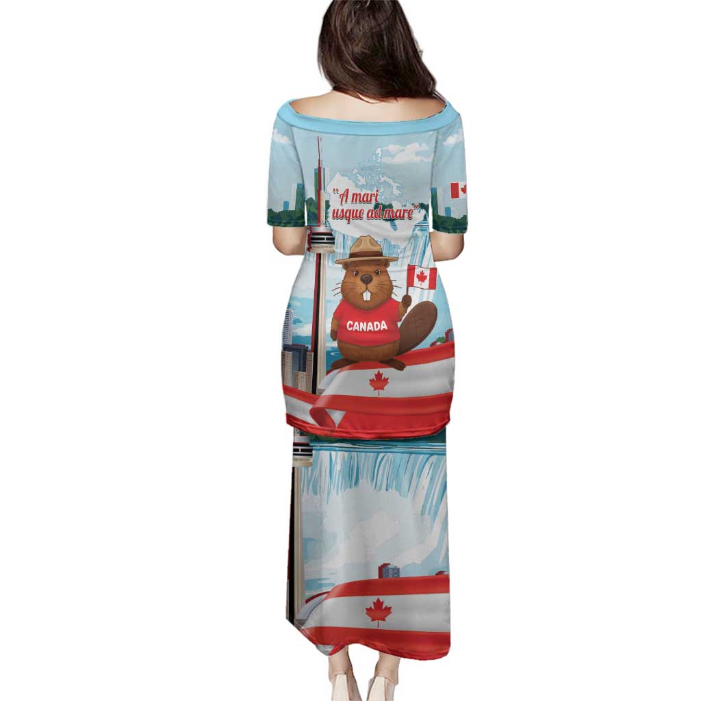 Canada Day Family Matching Puletasi and Hawaiian Shirt Cute Beaver With Flag