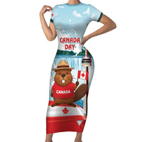 Canada Day Family Matching Short Sleeve Bodycon Dress and Hawaiian Shirt Cute Beaver With Flag