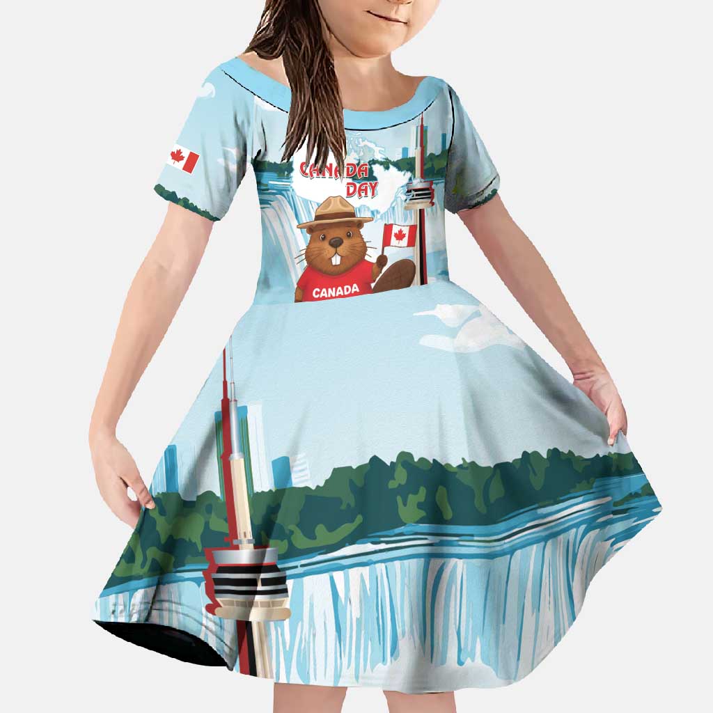 Canada Day Family Matching Summer Maxi Dress and Hawaiian Shirt Cute Beaver With Flag