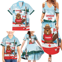 Canada Day Family Matching Summer Maxi Dress and Hawaiian Shirt Cute Beaver With Flag