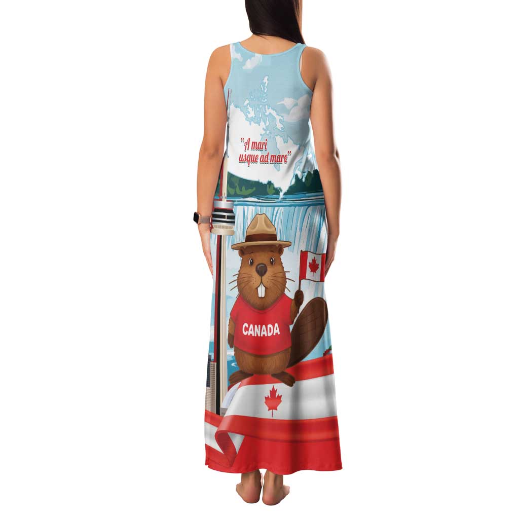 Canada Day Family Matching Tank Maxi Dress and Hawaiian Shirt Cute Beaver With Flag