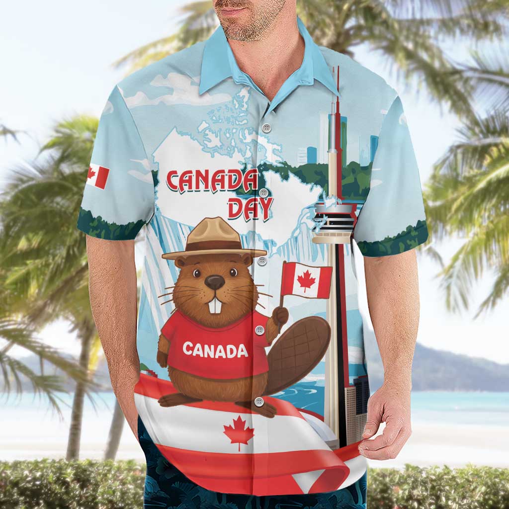 Canada Day Hawaiian Shirt Cute Beaver With Flag