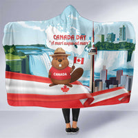 Canada Day Hooded Blanket Cute Beaver With Flag
