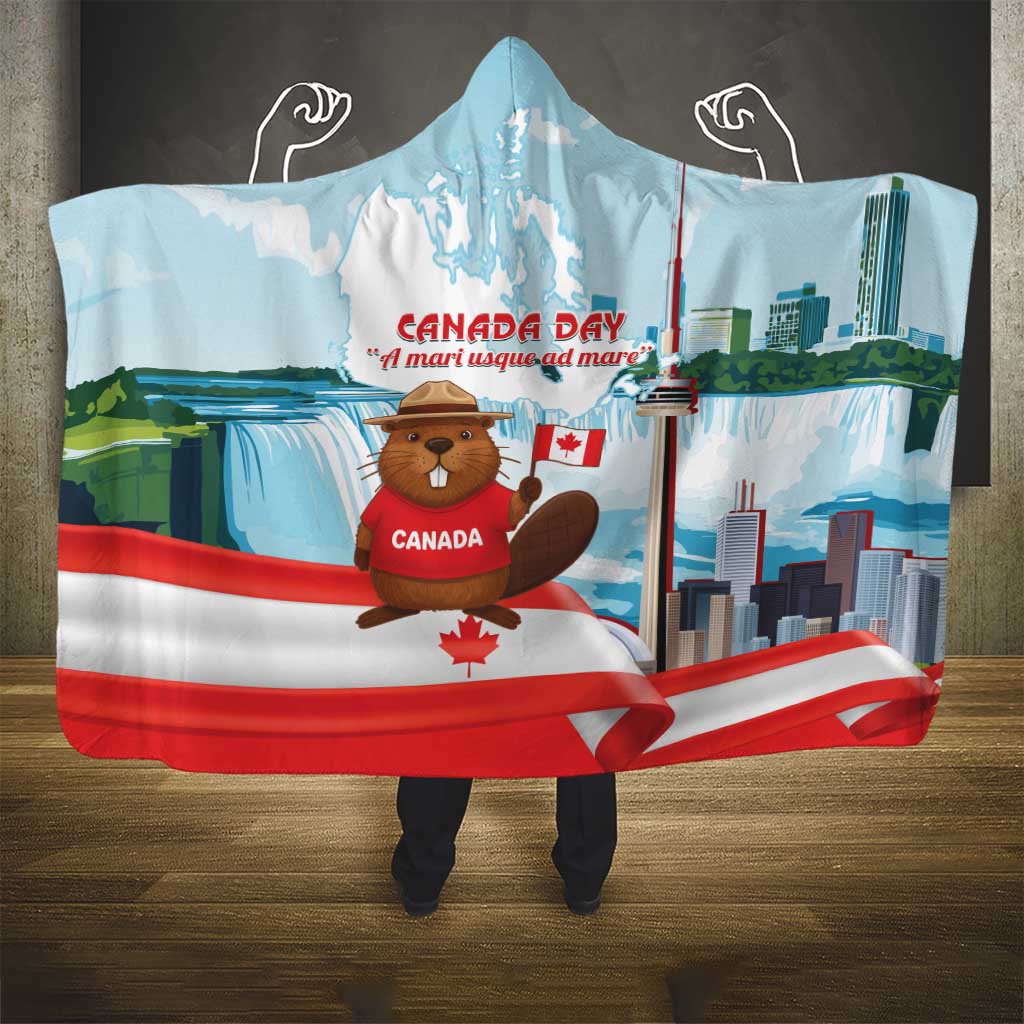 Canada Day Hooded Blanket Cute Beaver With Flag