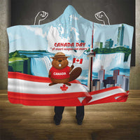 Canada Day Hooded Blanket Cute Beaver With Flag