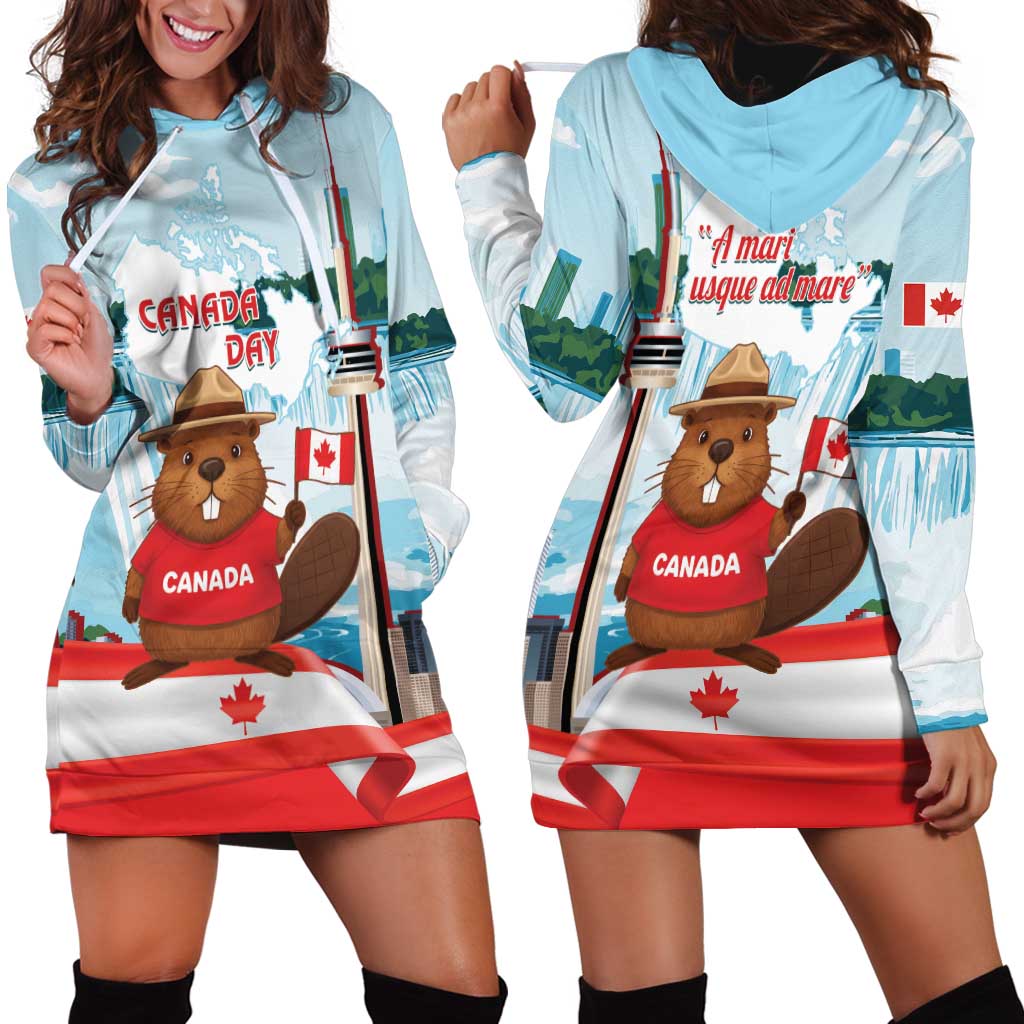 Canada Day Hoodie Dress Cute Beaver With Flag