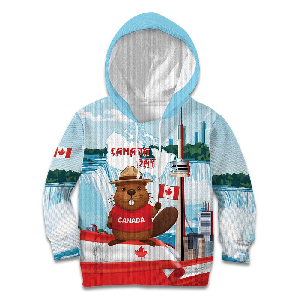 Canada Day Kid Hoodie Cute Beaver With Flag