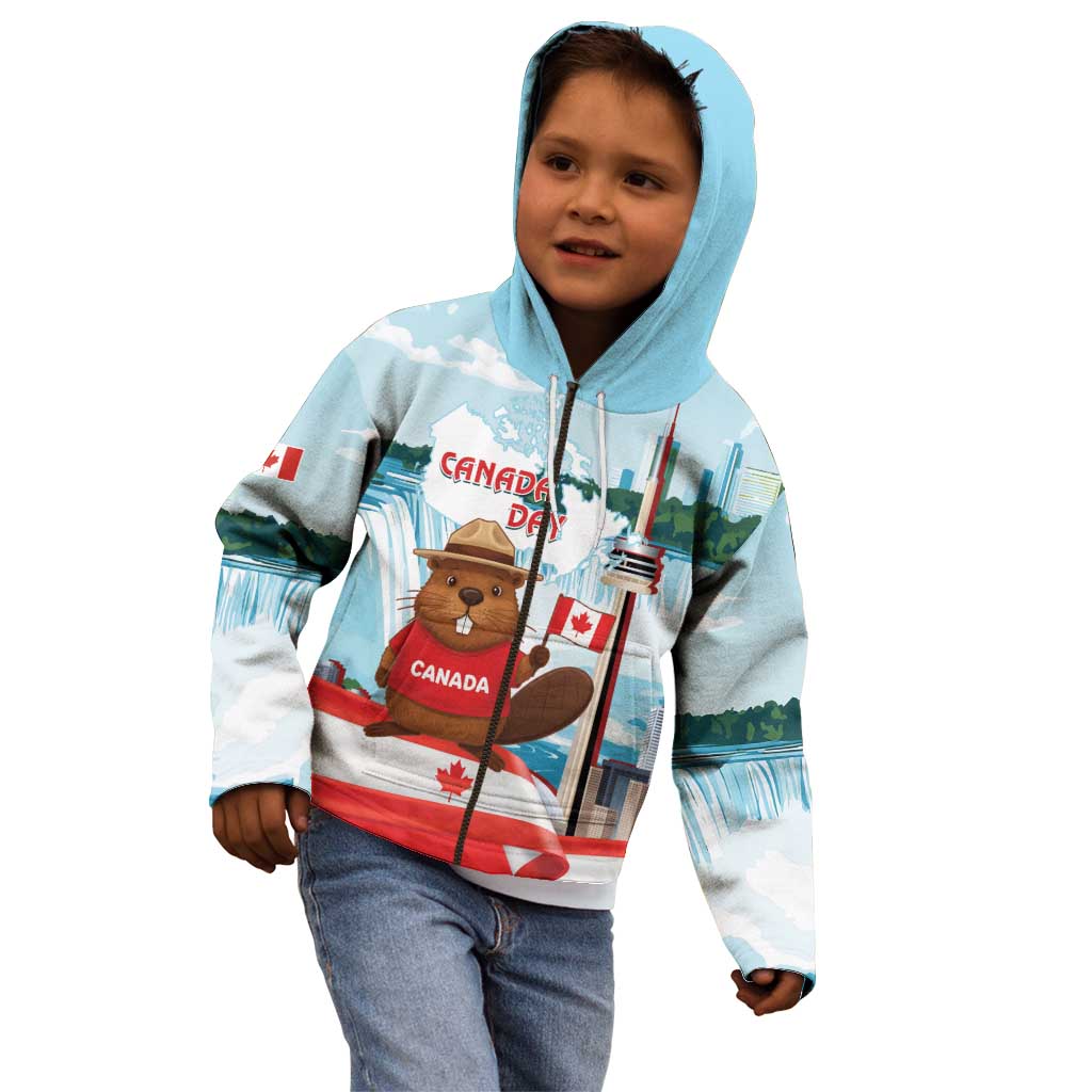 Canada Day Kid Hoodie Cute Beaver With Flag